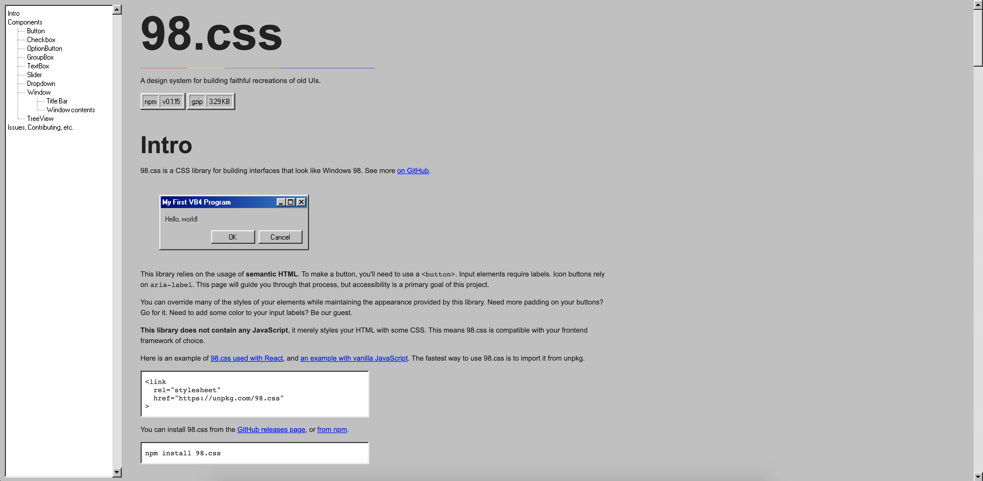 screenshot of 98css