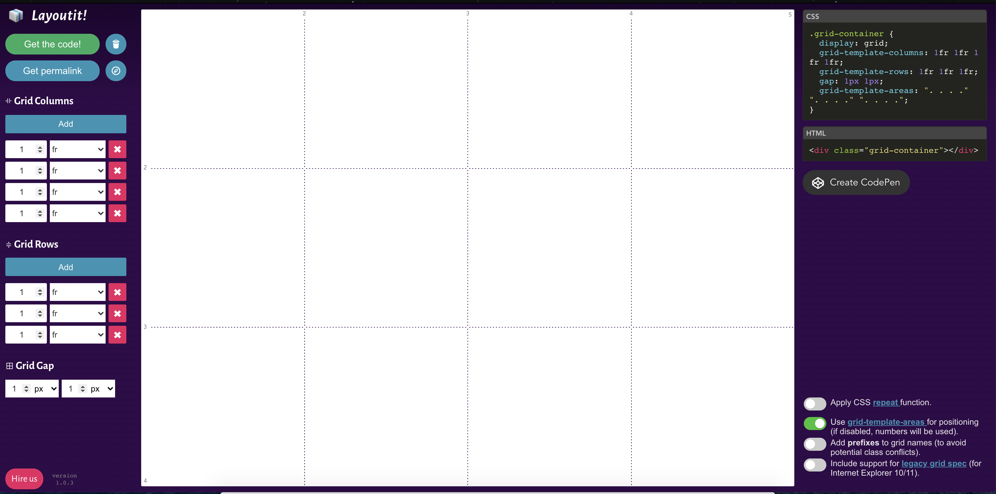 screenshot of css grid generator